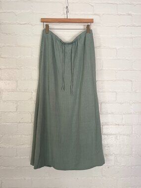 Elleven Linen Blend Sage Green Maxi Skirt Drawstring Waist Cottagecore Earthtone